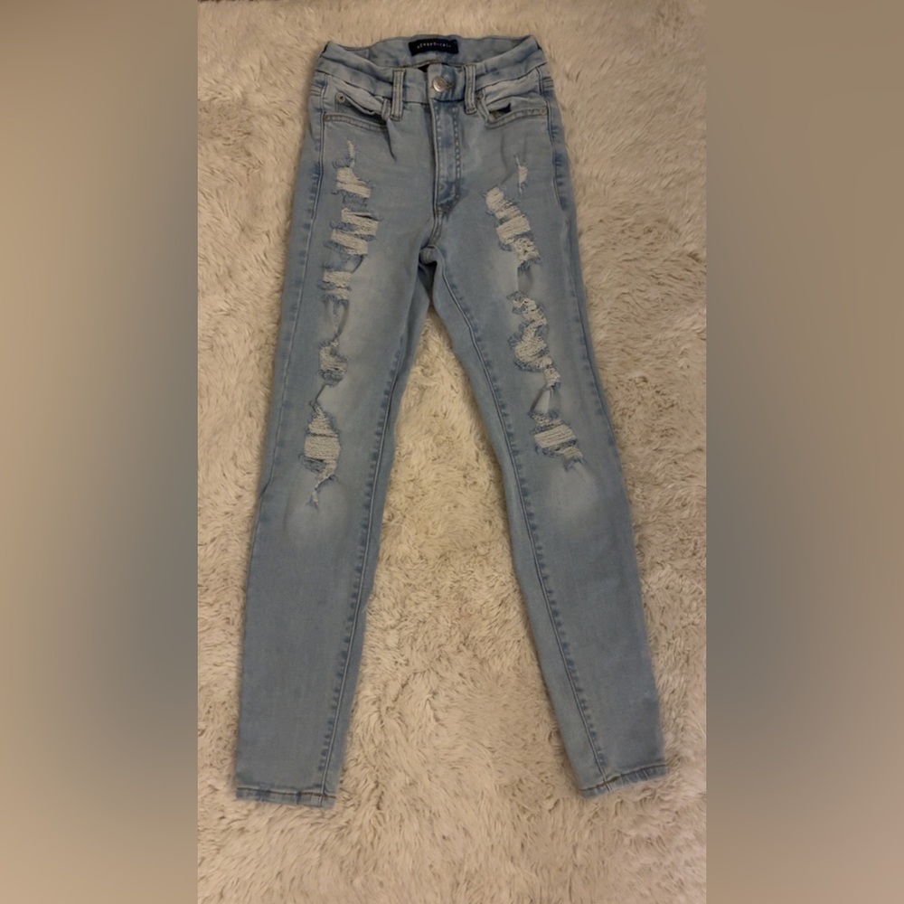 Stylish Light Blue Distressed Women's "High Ride Curvy Jeggings"